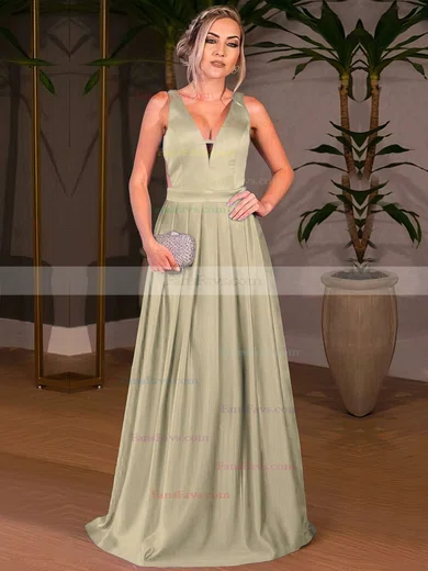 Princess V-neck Satin Floor-length Prom Dresses #Favs020105328