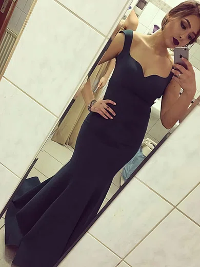 Trumpet/Mermaid V-neck Satin Sweep Train Prom Dresses #Favs020105462