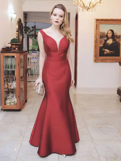 Trumpet/Mermaid V-neck Satin Floor-length Prom Dresses #Favs020105489