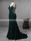 Trumpet/Mermaid V-neck Stretch Crepe Sweep Train Beading Prom Dresses #Favs020105546