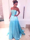 Princess Strapless Satin Sweep Train Sashes / Ribbons Prom Dresses #Favs020105559