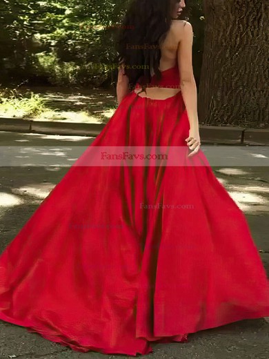 Princess V-neck Satin Sweep Train Ruffles Prom Dresses #Favs020105675