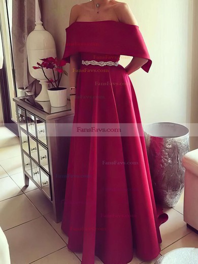 A-line Off-the-shoulder Satin Floor-length Sashes / Ribbons Prom Dresses #Favs020105739