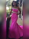 Trumpet/Mermaid One Shoulder Satin Sweep Train Crystal Detailing Prom Dresses #Favs020105747