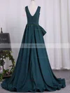 A-line V-neck Satin Sweep Train Prom Dresses #Favs020105758