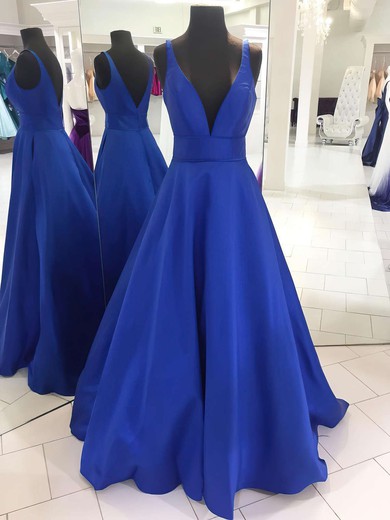 Princess V-neck Satin Floor-length Prom Dresses #Favs020105771