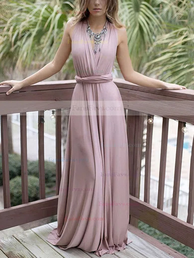 A-line V-neck Silk-like Satin Sweep Train Sashes / Ribbons Prom Dresses #Favs020105349