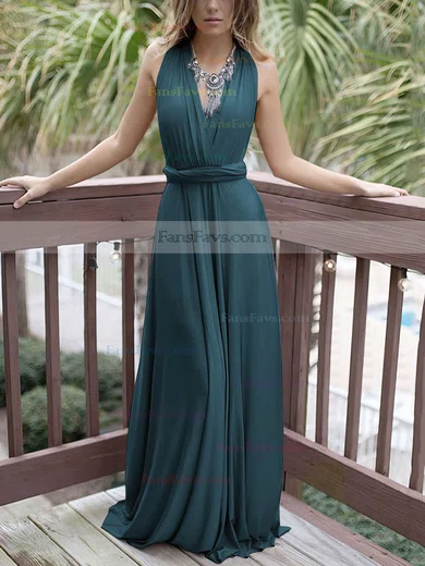A-line V-neck Silk-like Satin Sweep Train Sashes / Ribbons Prom Dresses #Favs020105349
