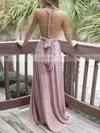 A-line V-neck Silk-like Satin Sweep Train Sashes / Ribbons Prom Dresses #Favs020105349