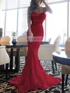 Trumpet/Mermaid Sweetheart Silk-like Satin Sweep Train Lace Prom Dresses #Favs020105480