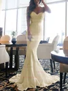 Trumpet/Mermaid Sweetheart Silk-like Satin Sweep Train Lace Prom Dresses #Favs020105480