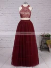 A-line Scoop Neck Tulle Floor-length Beading Prom Dresses #Favs020103601