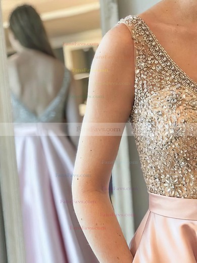 Princess V-neck Satin Floor-length Beading Prom Dresses #Favs020105562