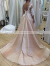 Ball Gown Scoop Neck Satin Tulle Sweep Train Appliques Lace Prom Dresses #Favs020105643