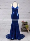 Trumpet/Mermaid V-neck Sequined Sweep Train Appliques Lace Prom Dresses #Favs020102499
