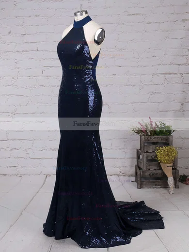 Trumpet/Mermaid Halter Sequined Sweep Train Prom Dresses #Favs020104806