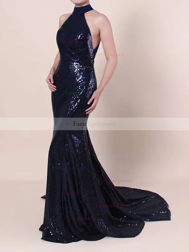 Trumpet/Mermaid Halter Sequined Sweep Train Prom Dresses #Favs020104806