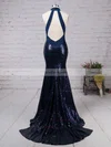 Trumpet/Mermaid Halter Sequined Sweep Train Prom Dresses #Favs020104806