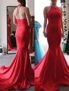 Halter Spaghetti Straps Elegant Trumpet/Mermaid Red Silk-like Satin Prom Dress #Favs020100042