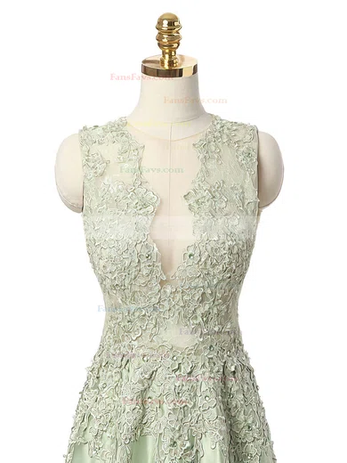 A-line V-neck Satin Sweep Train Beading Prom Dresses #Favs020102215