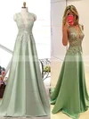 A-line V-neck Satin Sweep Train Beading Prom Dresses #Favs020102215