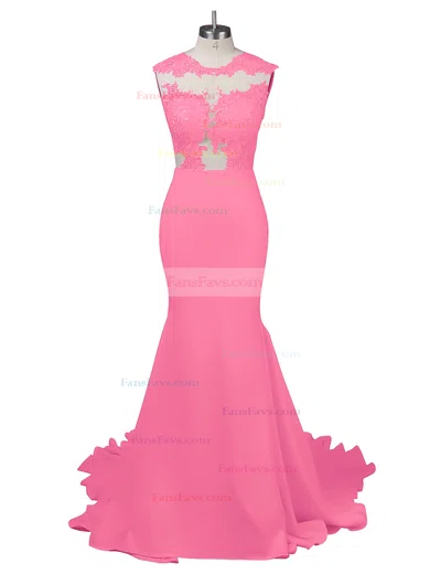 Modest Silk-like Satin Applique Lace Scoop Neck White Trumpet/Mermaid Long Prom Dresses #Favs02018838