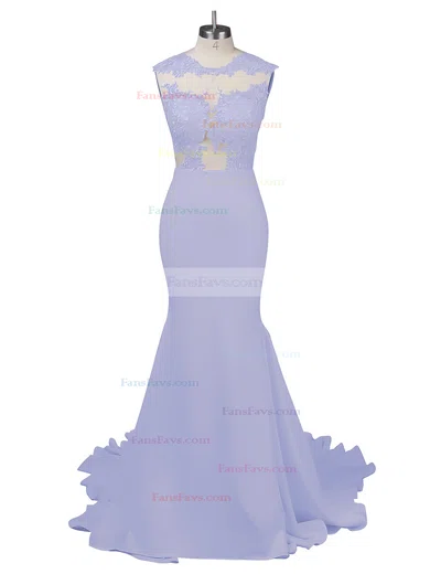 Modest Silk-like Satin Applique Lace Scoop Neck White Trumpet/Mermaid Long Prom Dresses #Favs02018838