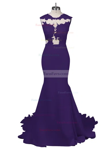 Modest Silk-like Satin Applique Lace Scoop Neck White Trumpet/Mermaid Long Prom Dresses #Favs02018838