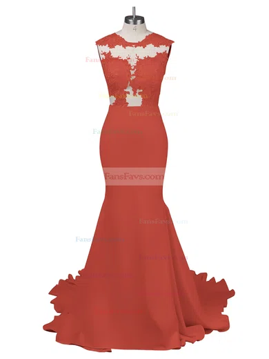 Modest Silk-like Satin Applique Lace Scoop Neck White Trumpet/Mermaid Long Prom Dresses #Favs02018838