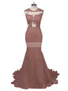 Modest Silk-like Satin Applique Lace Scoop Neck White Trumpet/Mermaid Long Prom Dresses #Favs02018838