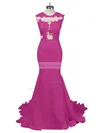 Modest Silk-like Satin Applique Lace Scoop Neck White Trumpet/Mermaid Long Prom Dresses #Favs02018838