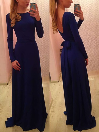 Long Sleeve Scoop Neck Silk-like Satin with Sashes / Ribbons Prom Dress #Favs02018955
