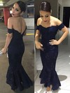 Trumpet/Mermaid Off-the-shoulder Silk-like Satin Asymmetrical Appliques Lace Prom Dresses #Favs020104509