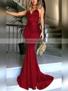 Trumpet/Mermaid V-neck Silk-like Satin Sweep Train Ruffles Prom Dresses #Favs020104819