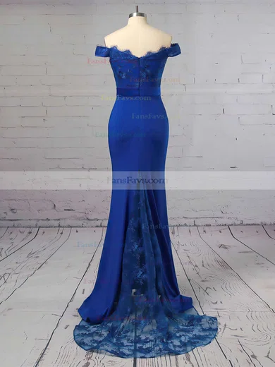 Trumpet/Mermaid Off-the-shoulder Jersey Sweep Train Appliques Lace Prom Dresses #Favs020104920