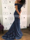 Trumpet/Mermaid Off-the-shoulder Jersey Sweep Train Appliques Lace Prom Dresses #Favs020104920