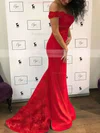 Trumpet/Mermaid Off-the-shoulder Jersey Sweep Train Appliques Lace Prom Dresses #Favs020104920