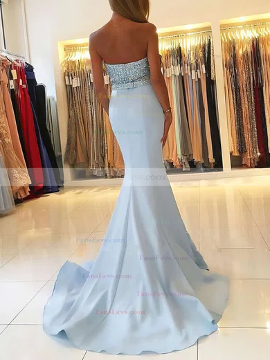 Trumpet/Mermaid Sweetheart Satin Sweep Train Beading Prom Dresses #Favs020104979