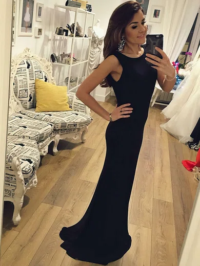 Sheath/Column Scoop Neck Jersey Floor-length Prom Dresses #Favs020105257