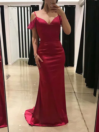Trumpet/Mermaid V-neck Silk-like Satin Sweep Train Prom Dresses #Favs020105511 Trumpet/Mermaid V-neck Silk-like Satin Sweep Train Prom Dresses #Favs020105511