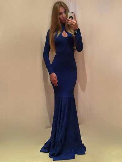 Trumpet/Mermaid High Neck Jersey Sweep Train Prom Dresses #Favs020105595