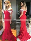 Trumpet/Mermaid Off-the-shoulder Jersey Sweep Train Appliques Lace Prom Dresses #Favs020105704
