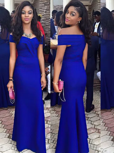 Sheath/Column Off-the-shoulder Silk-like Satin Floor-length Ruffles Prom Dresses #Favs020105715