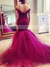 Trumpet/Mermaid Off-the-shoulder Tulle Sweep Train Appliques Lace Prom Dresses #Favs020103736