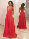 A-line V-neck Silk-like Satin Sweep Train Pockets Prom Dresses #Favs020105773