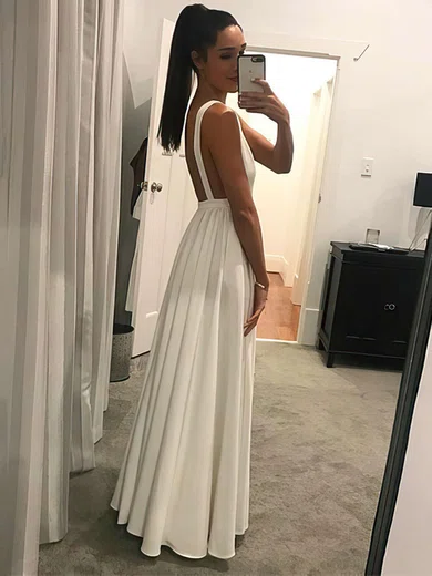 A-line V-neck Chiffon Floor-length Prom Dresses #Favs020105778