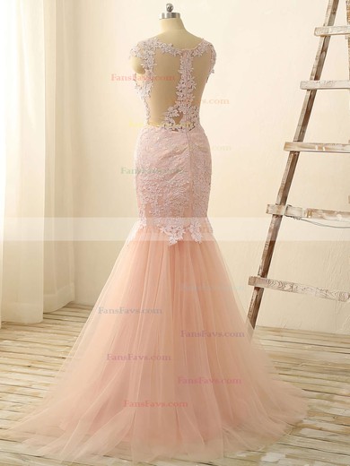 Trumpet/Mermaid Scoop Neck Tulle Floor-length Appliques Lace Prom Dresses #Favs020101832