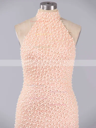 Trumpet/Mermaid High Neck Tulle Sweep Train Pearl Detailing Prom Dresses #Favs020101846