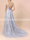 Ball Gown Scoop Neck Lace Tulle Sweep Train Appliques Lace Prom Dresses #Favs020103746