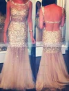 Champagne Backless Tulle Crystal Detailing Trumpet/Mermaid Luxurious Prom Dress #Favs02018678